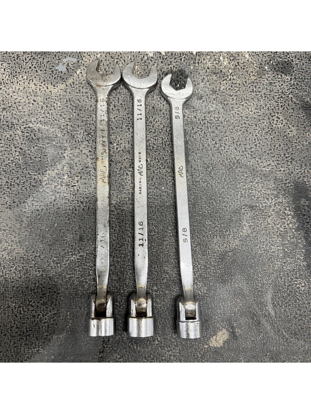 Lot of 3 Vintage Mac Tools Swivel Head Wrenches 11/16" & 5/8" USA Made